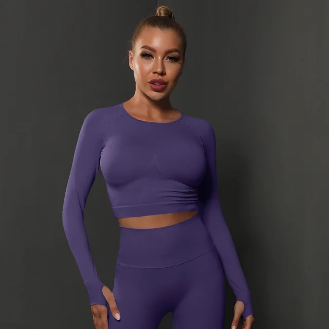 Seamless Knitted Solid Color Peach Tight Top Deep Purple - Shop at LoveMi