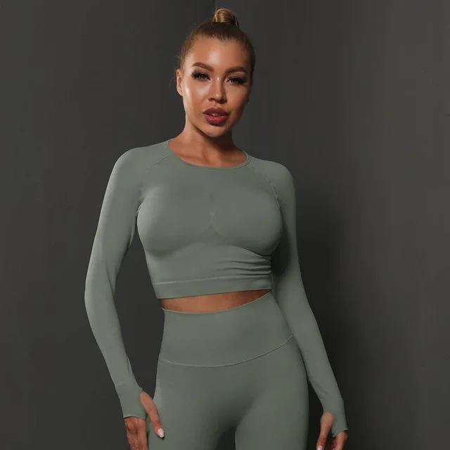 Seamless Knitted Solid Color Peach Tight Top Medium Gray - Shop at LoveMi