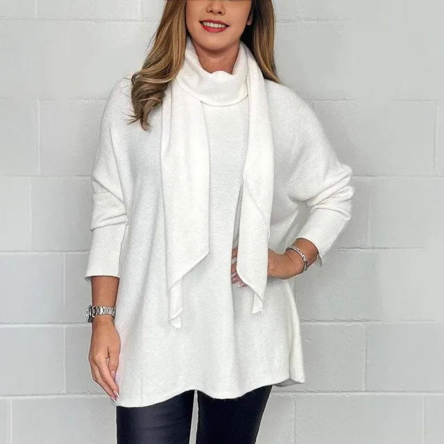 Women's Casual Solid Color Long sleeved Scarf Top White - Shop at LoveMi
