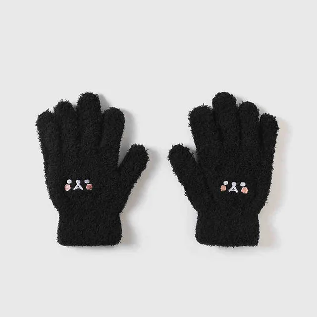 Cute Bear Plush Gloves Female Winter Cycling Black - Shop at LoveMi