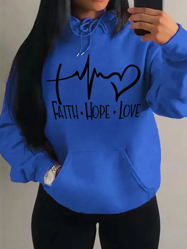 Faith Hope Love Letter Graphic Women Hoodie Blue - Shop at LoveMi
