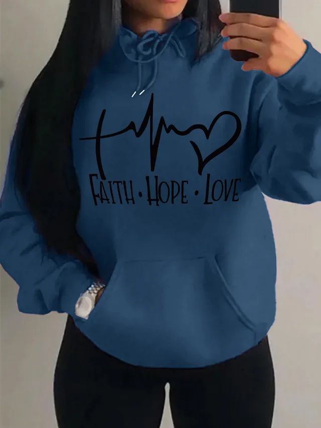 Faith Hope Love Letter Graphic Women Hoodie Haze Blue - Shop at LoveMi