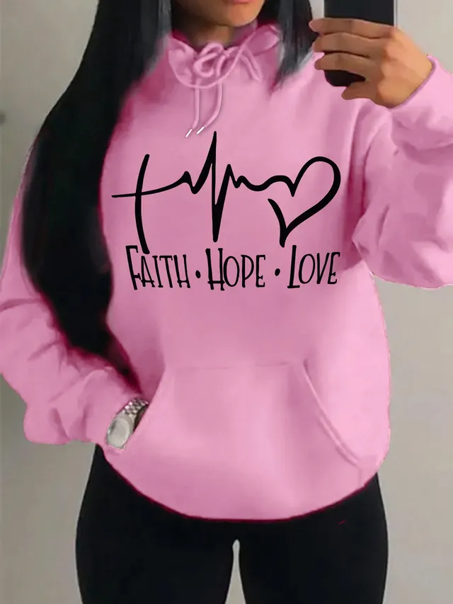 Faith Hope Love Letter Graphic Women Hoodie Pink - Shop at LoveMi