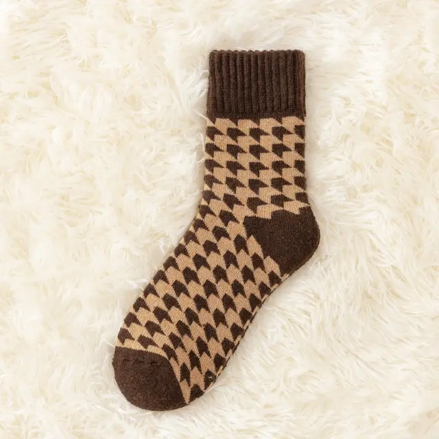 Winter Socks With Snow Boots Women's Mid Tube Stockings Diamond Lattice Houndstooth - Shop at LoveMi