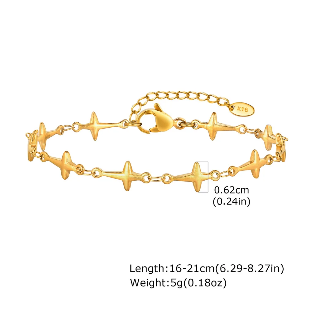 Stainless Steel Four Eight-pointed Stars Bracelet Personal Accessories - Gold