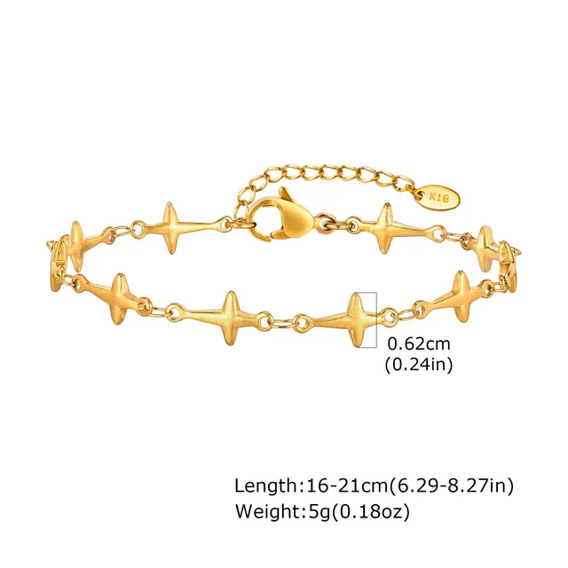 Stainless Steel Four Eight pointed Stars Bracelet Personal Accessories Gold - Shop at LoveMi