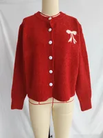 Autumn New Long Sleeve Sweater Short Top - Red