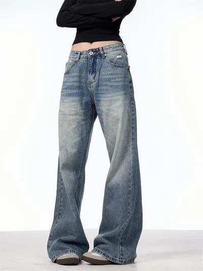 Retro Washed Distressed High Waist Jeans Women's, Blue Trousers Blue - Shop at LoveMi