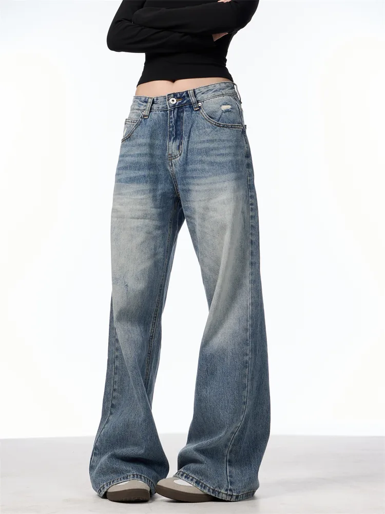 Retro Washed Distressed High Waist Jeans Women's, Blue Trousers Blue - Shop at LoveMi