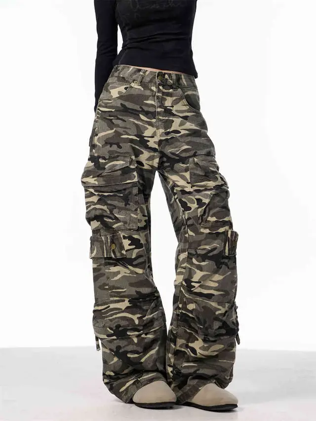 Camouflage Cargo Pants Women's Loose Wide Leg Jeans Camouflage - Shop at LoveMi