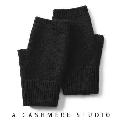 Pure Cashmere Half Finger Gloves For Women Autumn Winter Assorted Colors Black - Shop at LoveMi