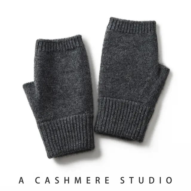 Pure Cashmere Half Finger Gloves For Women Autumn Winter Assorted Colors Dark Gray - Shop at LoveMi