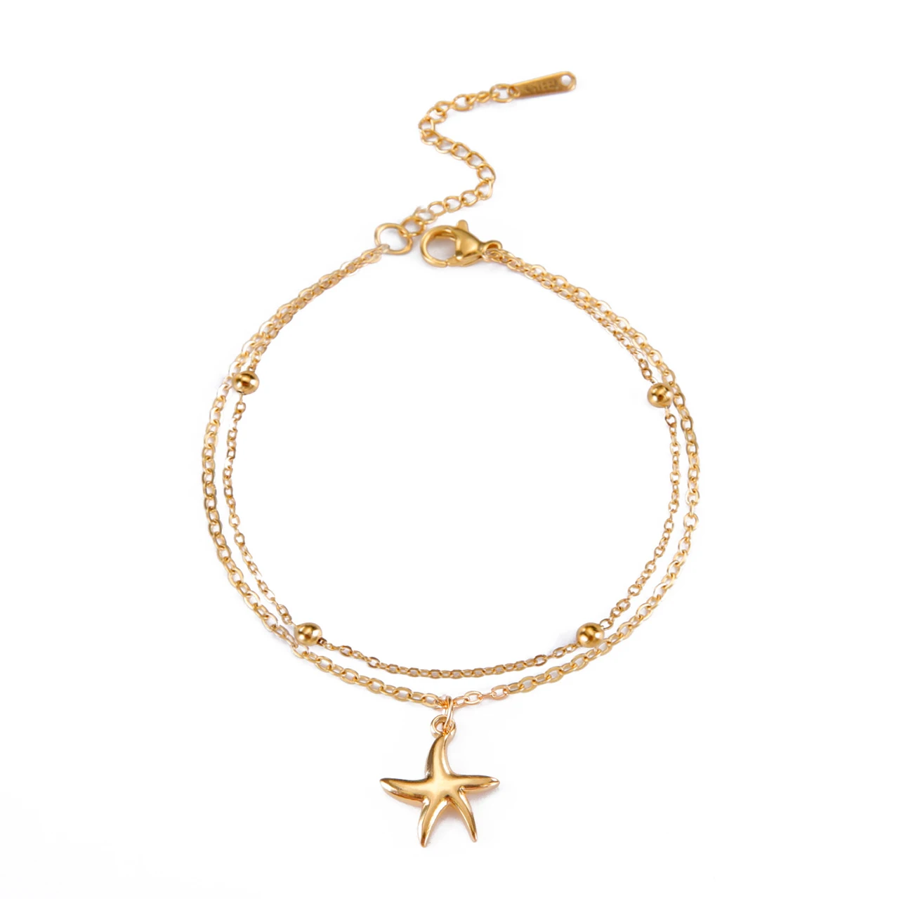 Stainless Steel Starfish Charm Bracelet Double Layer - Gold