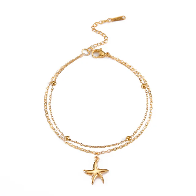 Stainless Steel Starfish Charm Bracelet Double Layer Gold - Shop at LoveMi