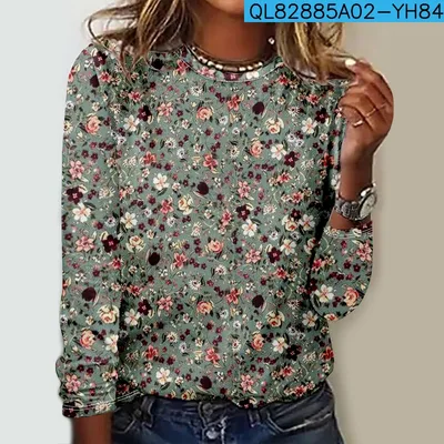 Women's Round Neck Long Sleeve Shirt Floral - Shop at LoveMi
