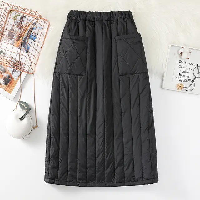 Warm Thick Windproof High Waist Down Cotton Skirt Black Vertical Stripes - Shop at LoveMi
