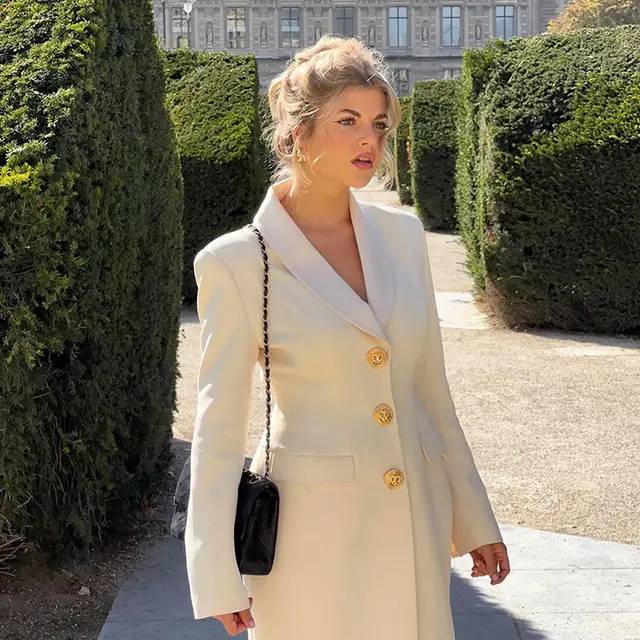 Retro Classic Solid Color Metal Button Coat White - Shop at LoveMi