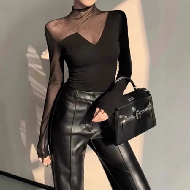 Slim Fit Patchwork Top For Women Black - Shop at LoveMi