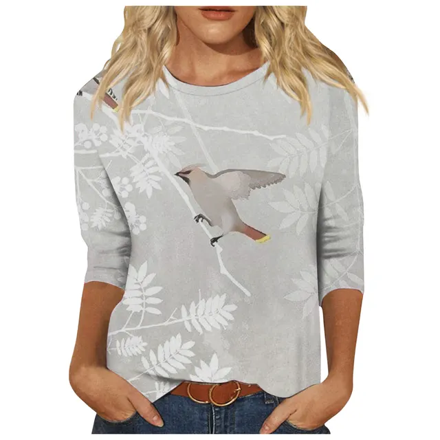 Round Neck Printed Casual Loose Long Sleeve 23Style - Shop at LoveMi