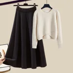 Beige Coat Black Skirt