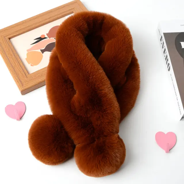 Imitate Rex Rabbit Fur Scarf Thickened Warm Plush Caramel Color - Shop at LoveMi