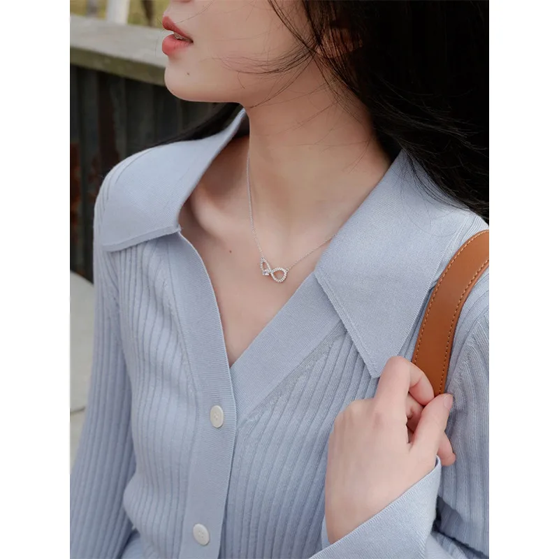 Fashionable Temperament Solid Color V neck Knitted Cardigan Light Blue - Shop at LoveMi