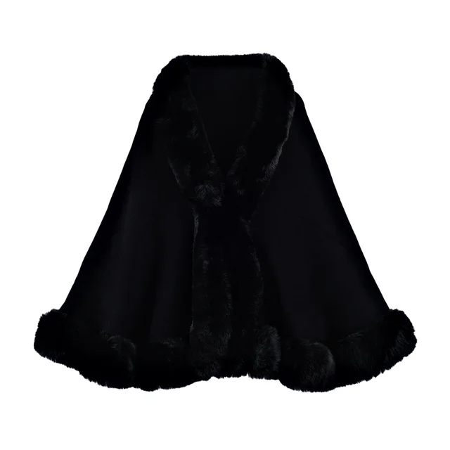 Gentle Temperament Woolen Cape And Shawl Solid Color Artificial Rex Rabbit Fur Black - Shop at LoveMi