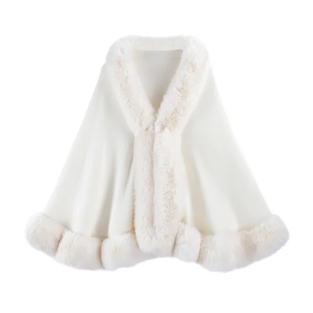 Gentle Temperament Woolen Cape And Shawl Solid Color Artificial Rex Rabbit Fur White - Shop at LoveMi
