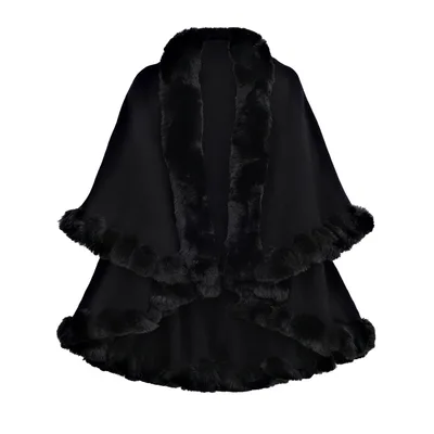 Autumn And Winter Rabbit Fur Collar Double Layer Artificial Cashmere Cape And Shawl Black - Shop at LoveMi