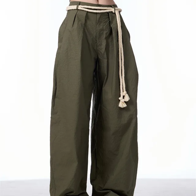 Retro Casual Pants Female Texture Machete Design Army Green - Shop at LoveMi