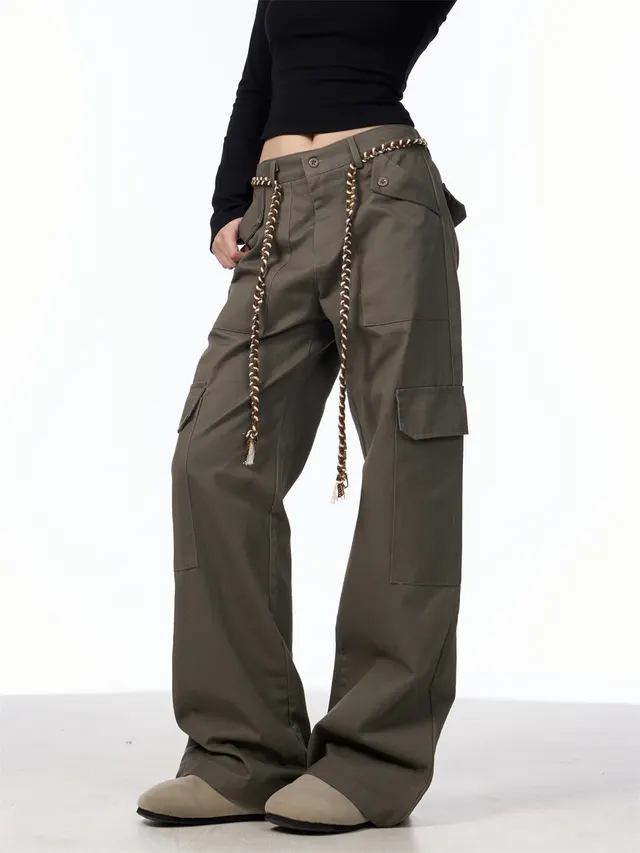 Lace up Cargo Slacks Women Loose Bf American Army Green - Shop at LoveMi