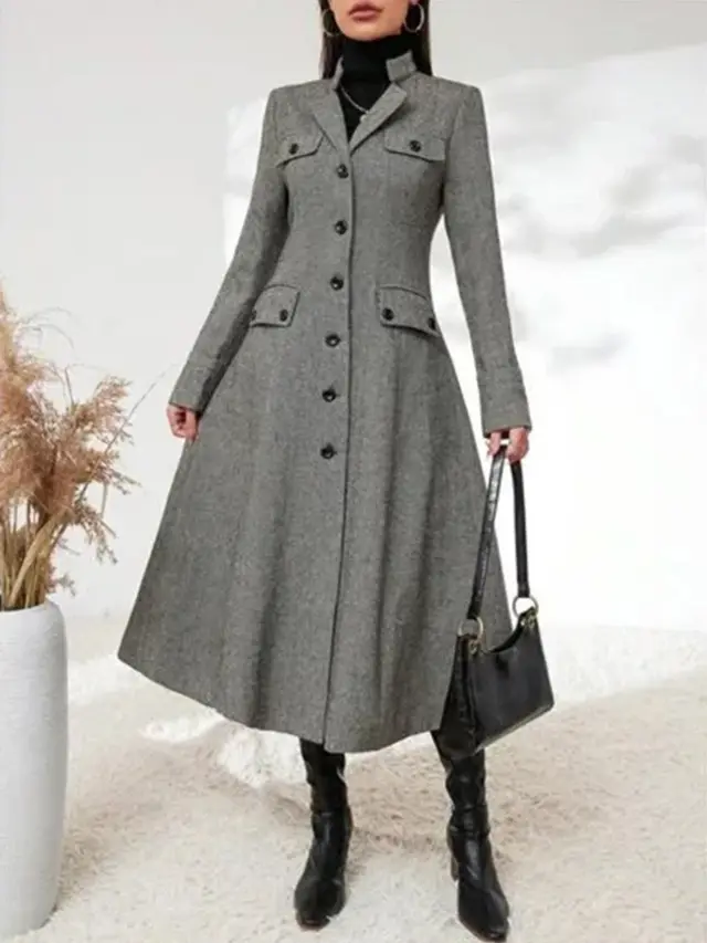 Women's Single breasted Long cut Coat Gray - Shop at LoveMi