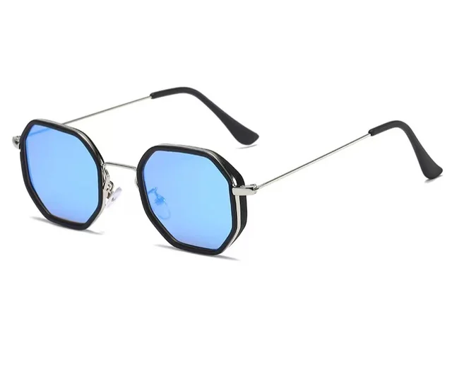 Windproof Sunglasses Metal Sun Protection UV Protection Sun Glasses Silver Frame Ice Blue Sheet - Shop at LoveMi
