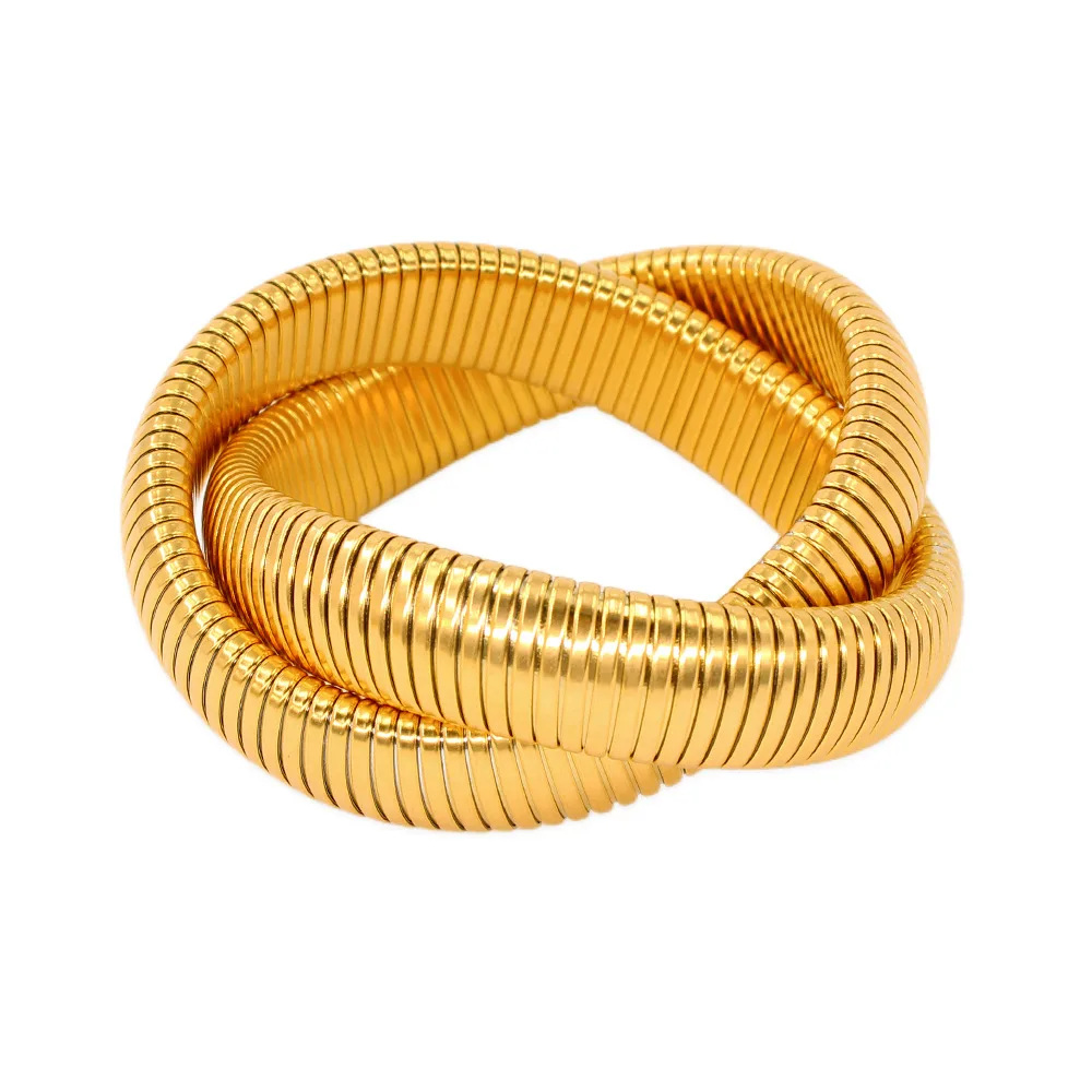 Stainless Steel Elastic Double Ring Bracelet Snake-shaped Titanium - Ys633 Gold