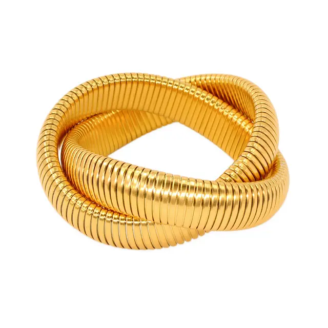 Stainless Steel Elastic Double Ring Bracelet Snake shaped Titanium Ys633 Gold - Shop at LoveMi