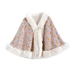 Winter Ethnic Print Big Fur Collar Cape And Shawl - Orange