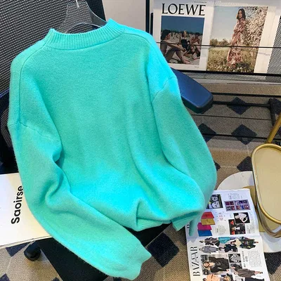 Women's Cashmere Sweater Thickened Pullover Sweater Green - Shop at LoveMi