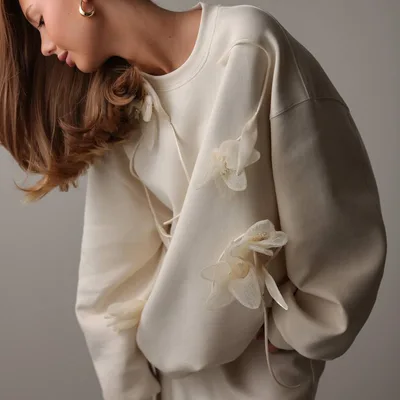 Sweet And Spicy Flower Three dimensional Decoration Ins Style Design Sweater Milky White - Shop at LoveMi