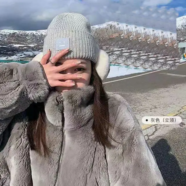 Green Rabbit Fur Classic Style Occupied Short Coat Cuff Gray - Shop at LoveMi