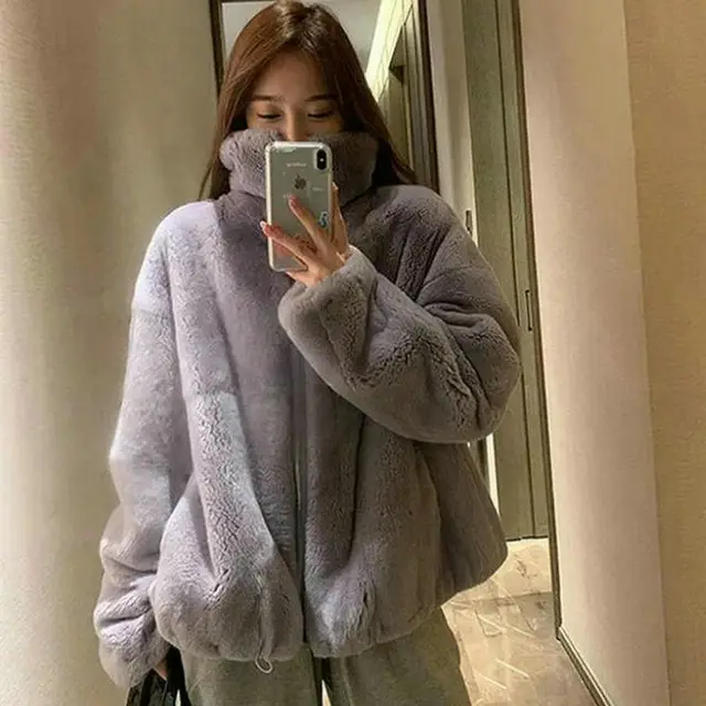 Green Rabbit Fur Classic Style Occupied Short Coat Purple - Shop at LoveMi
