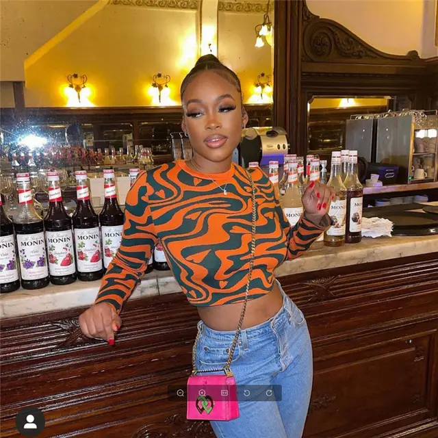 Round Neck Long Sleeve Printed Top Orange - Shop at LoveMi