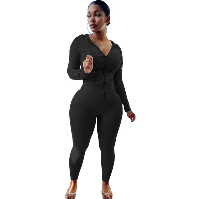 Autumn And Winter Leisure Sports Hooded Two piece Women's Clothing Black - Shop at LoveMi