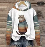 Women's Sweater 3D Digital Printing Animal Cat Oil Painting Pullover Hoodie - 14Style-5Xl