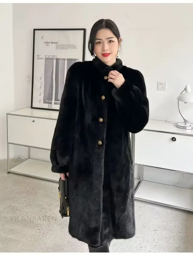 Mid ancient Long Mink Environmental Protection Purple Velvet Whole Mink Marten Overcoats Black - Shop at LoveMi