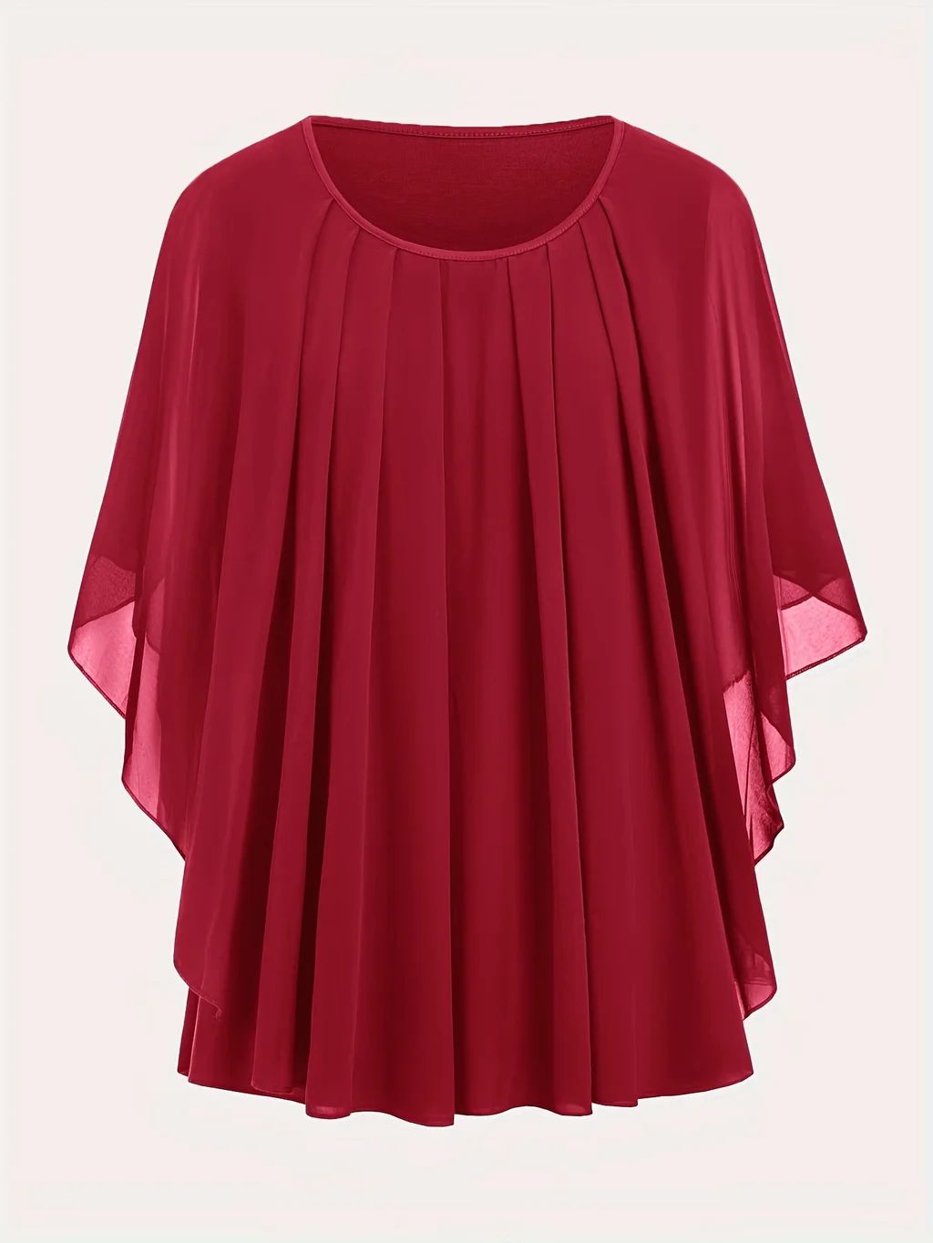 European And American Plus Size Women's Clothes New Belly-covering Slimming Loose Solid Color Short Sleeve - Red