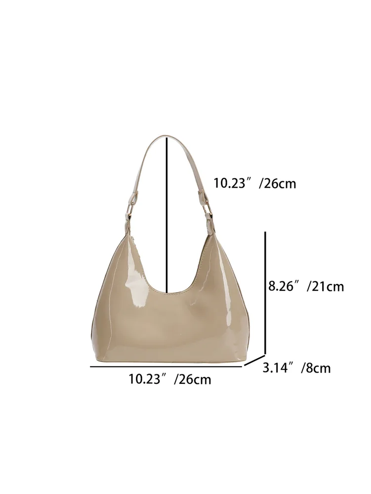 Patent Leather Glossy Women's Shoulder Bag Fashion All-match Handbag - Khaki