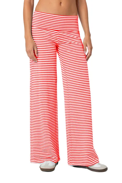 Cropped Striped Loose Trousers Autumn Sports Style Draped Casual Pants Red - Shop at LoveMi