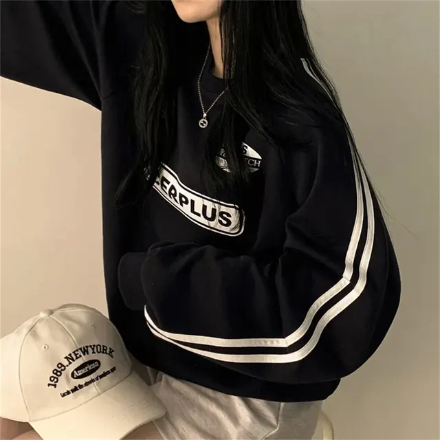 Black Lazy Chic Korean Style Round Neck Sweater Black Plus Velvet - Shop at LoveMi