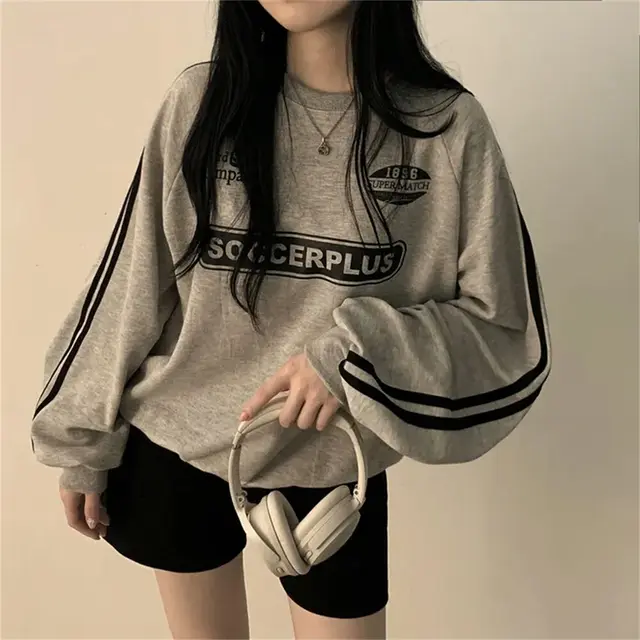 Black Lazy Chic Korean Style Round Neck Sweater Gray Fleece Lining - Shop at LoveMi