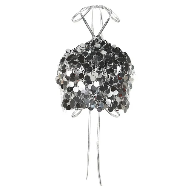 Women's Fashion Halter Backless Sequined Vest Silver - Shop at LoveMi